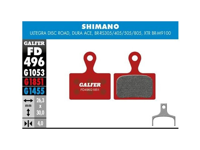 GALFER Shimano Ultegra Disc Advanced - Metal - Sintered Weather Brake Pad (Red) FD496G1851 click to zoom image